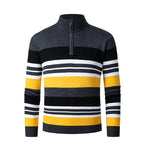 Casual Men's Long-sleeve Half-turtleneck Zip-up Versatile Striped Sweater