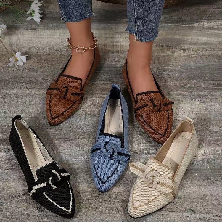 Fashion Pointed Toe Bow Flat Shoes for Women - Woven Slip - On Breathable Summer Flats - product type - NovaVisio
