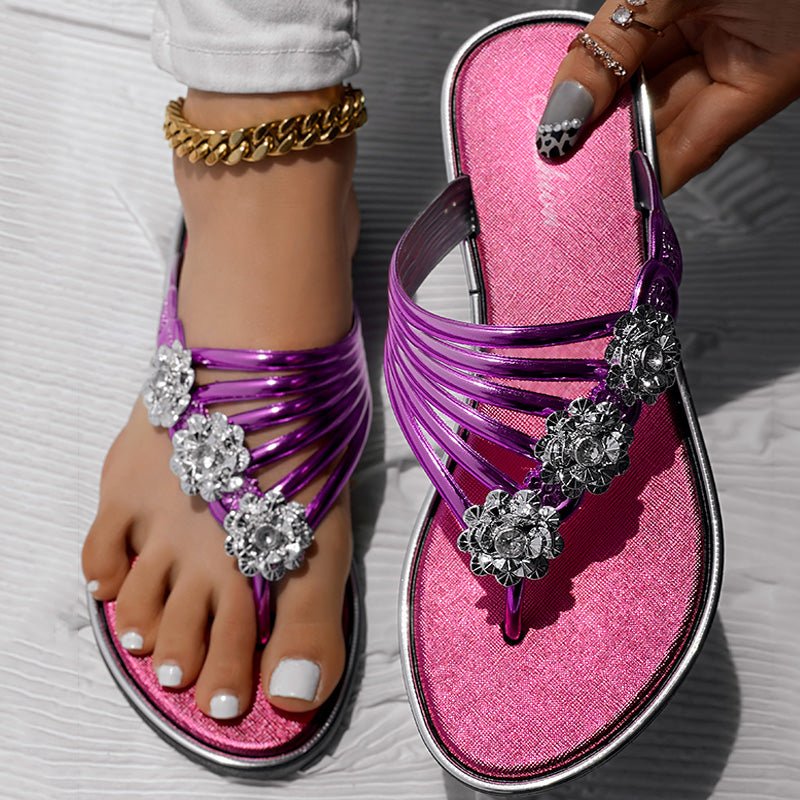 Floral Pattern Flip Flops - Comfortable Summer Beach Slippers for Women - product type - NovaVisio