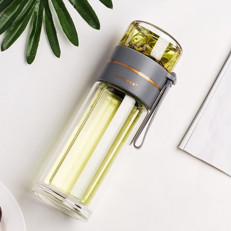 Glass Water Bottle With Tea Infuser Filter Tea Separation Double Wall Glass Bottle Leakproof Water Bottle - product type - NovaVisio