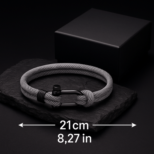 Gray Rope Bracelet – Men’s Nautical Bracelet with Black Stainless - product type - NovaVisio