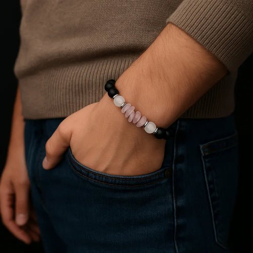 Handmade Natural black onyx and pink chip stone Bead Bracelet - product type - NovaVisio