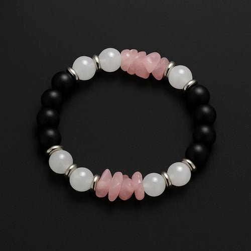 Handmade Natural black onyx and pink chip stone Bead Bracelet - product type - NovaVisio