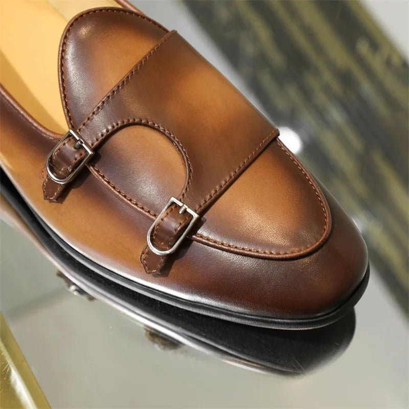 Luxury Mens Leathe Shoes Slip On Patent Leather Coffee Black Monk Strap Men Shoes Wedding Party Casual Dress Loafers - product type - NovaVisio
