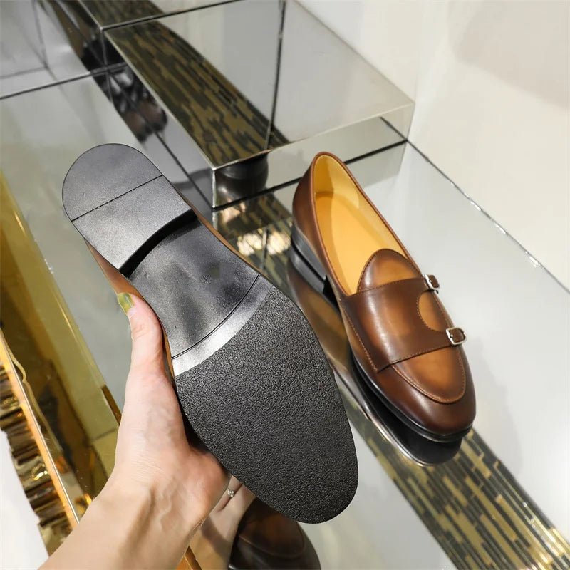 Luxury Mens Leathe Shoes Slip On Patent Leather Coffee Black Monk Strap Men Shoes Wedding Party Casual Dress Loafers - product type - NovaVisio
