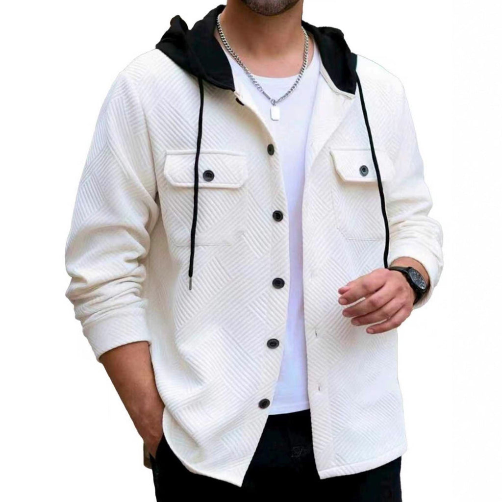 Men's Casual Sporty Color - block Hooded Button - up Jacquard Pocket Jacket - product type - NovaVisio