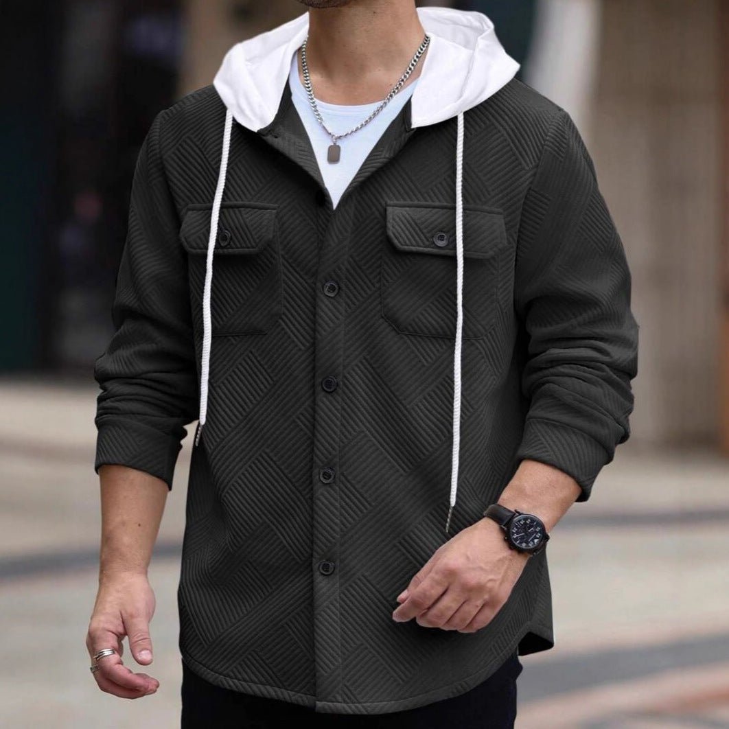 Men's Casual Sporty Color - block Hooded Button - up Jacquard Pocket Jacket - product type - NovaVisio