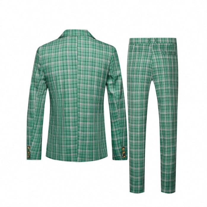 Men's Green Double - Breasted Suit Set - Slim Fit Jacket & Pants - product type - NovaVisio