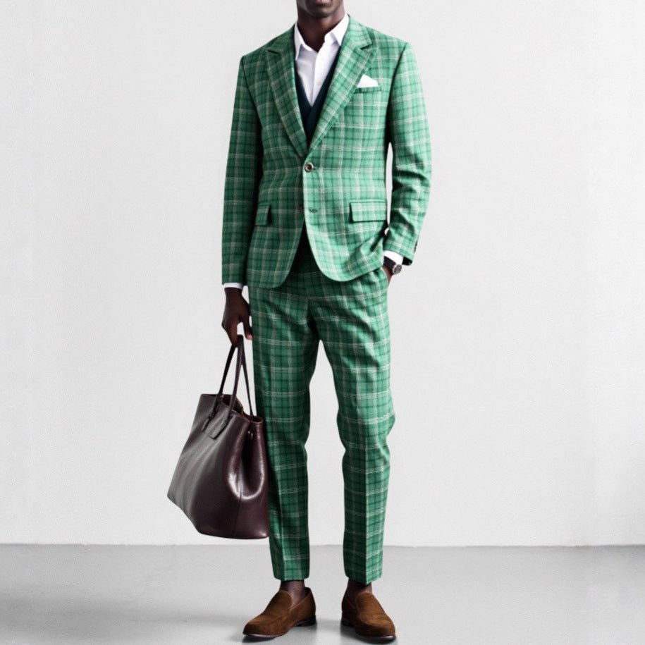 Men's Green Double - Breasted Suit Set - Slim Fit Jacket & Pants - product type - NovaVisio