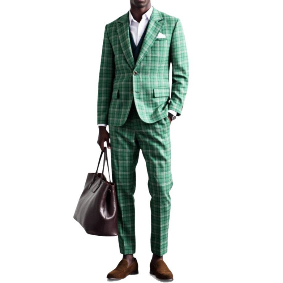 Men's Green Double - Breasted Suit Set - Slim Fit Jacket & Pants - product type - NovaVisio