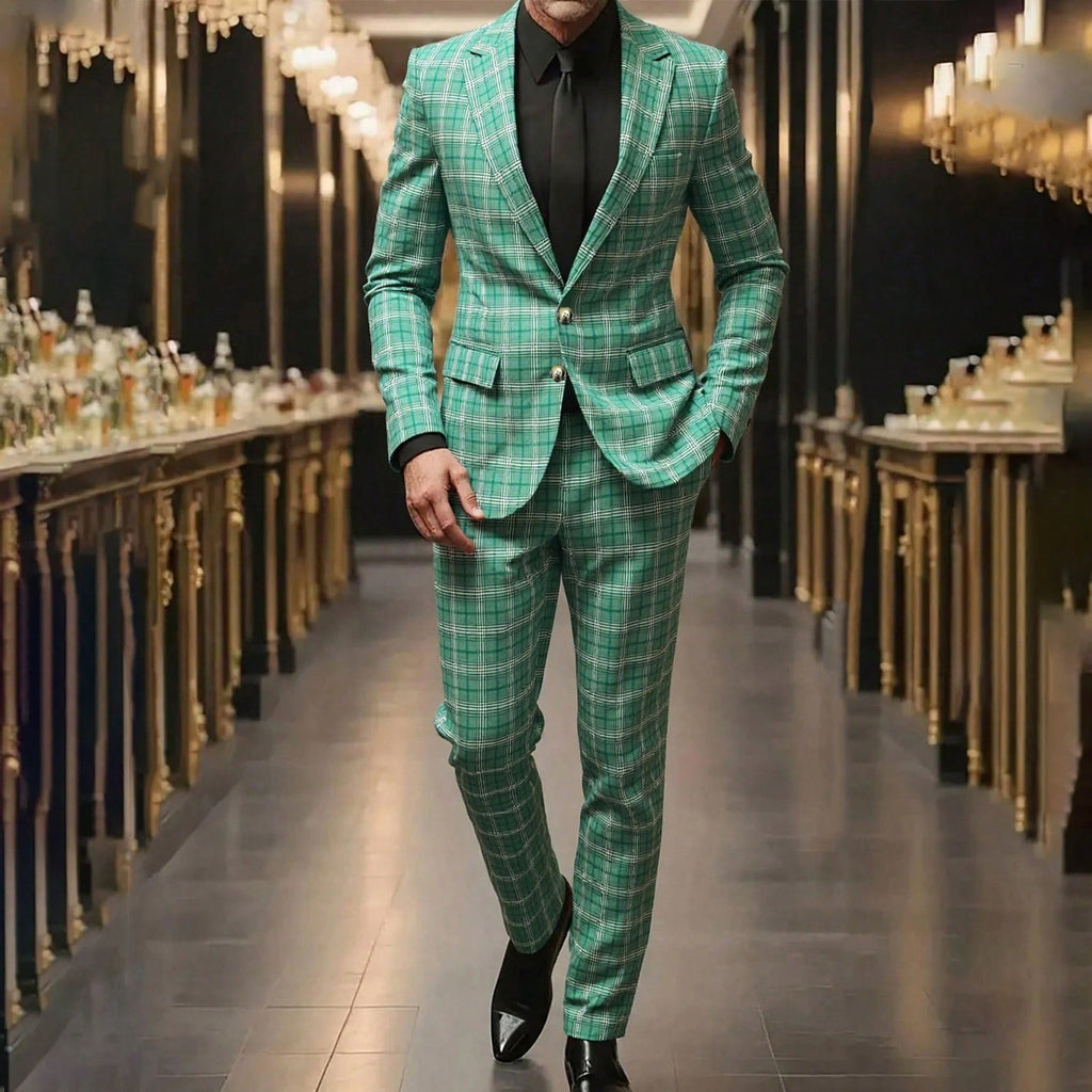 Men's Green Double - Breasted Suit Set - Slim Fit Jacket & Pants - product type - NovaVisio