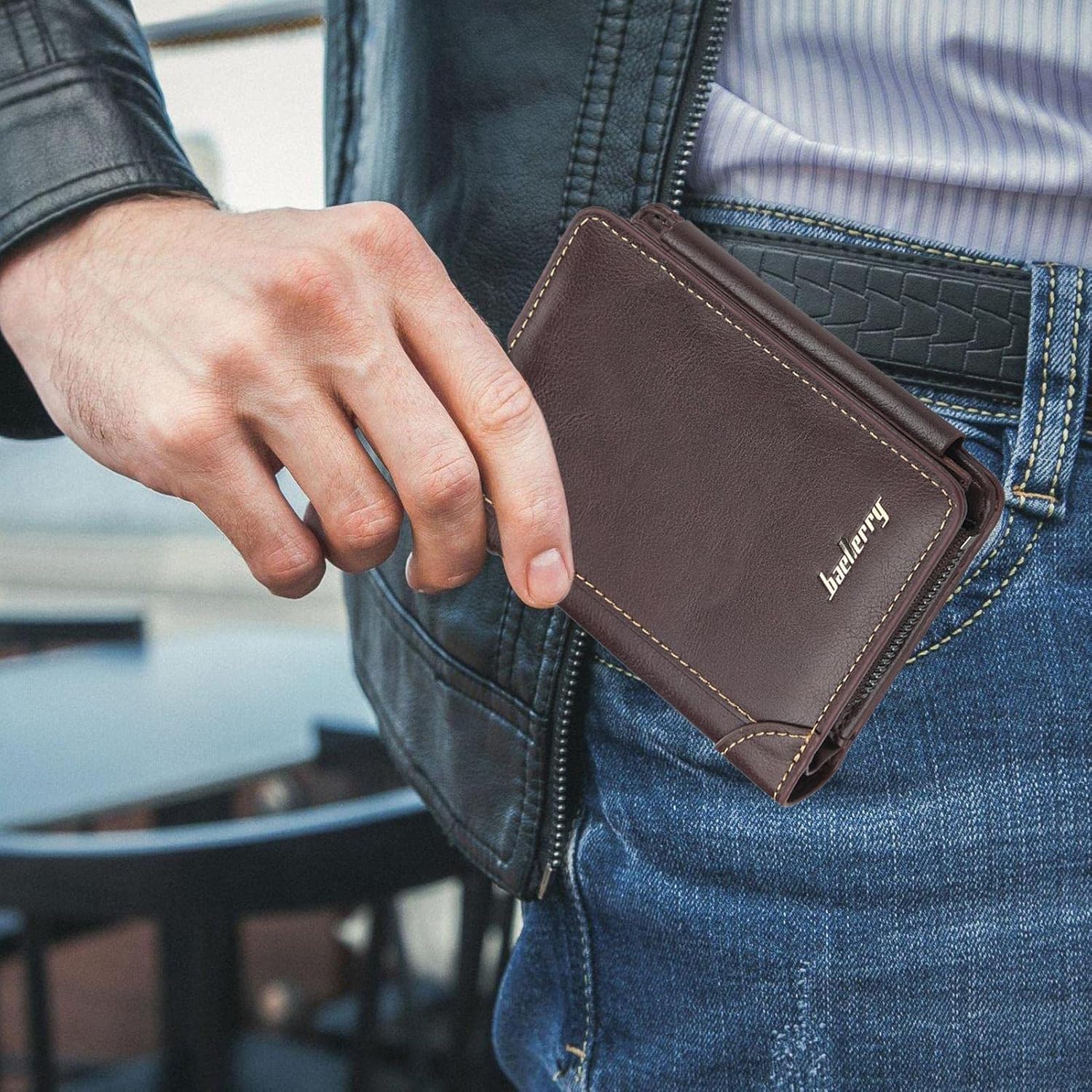 Men's Leather Bifold Wallet - Slim Minimalist with Money Clip & Coin Purse - product type - NovaVisio