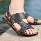 Men's Leather Sandals - Adjustable Back Strap Summer Beach Slides - product type - NovaVisio