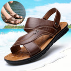 Men's Leather Sandals - Adjustable Back Strap Summer Beach Slides - product type - NovaVisio