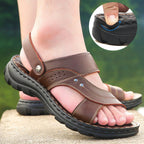 Men's Leather Sandals - Adjustable Back Strap Summer Beach Slides - product type - NovaVisio