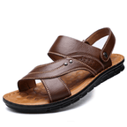 Men's Leather Sandals - Adjustable Back Strap Summer Beach Slides - product type - NovaVisio