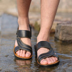 Men's Leather Sandals - Adjustable Back Strap Summer Beach Slides - product type - NovaVisio