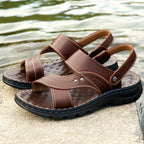 Men's Leather Sandals - Adjustable Back Strap Summer Beach Slides - product type - NovaVisio