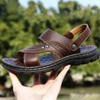 Men's Leather Sandals - Adjustable Back Strap Summer Beach Slides - product type - NovaVisio