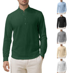 Men's Loose Linen Solid Color Long Sleeve Stand Collar Shirt - product type - NovaVisio