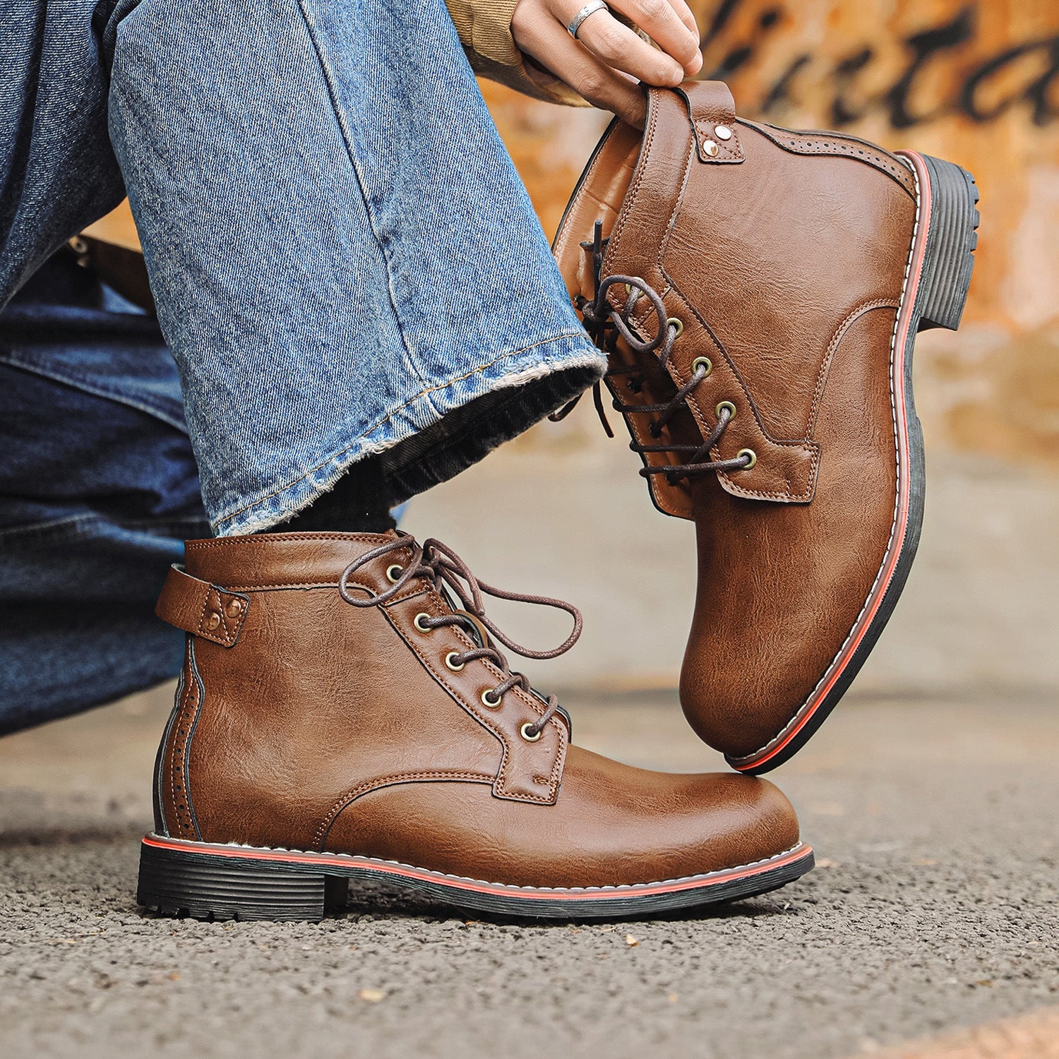 Men's Retro Lace - up Western Boots - product type - NovaVisio