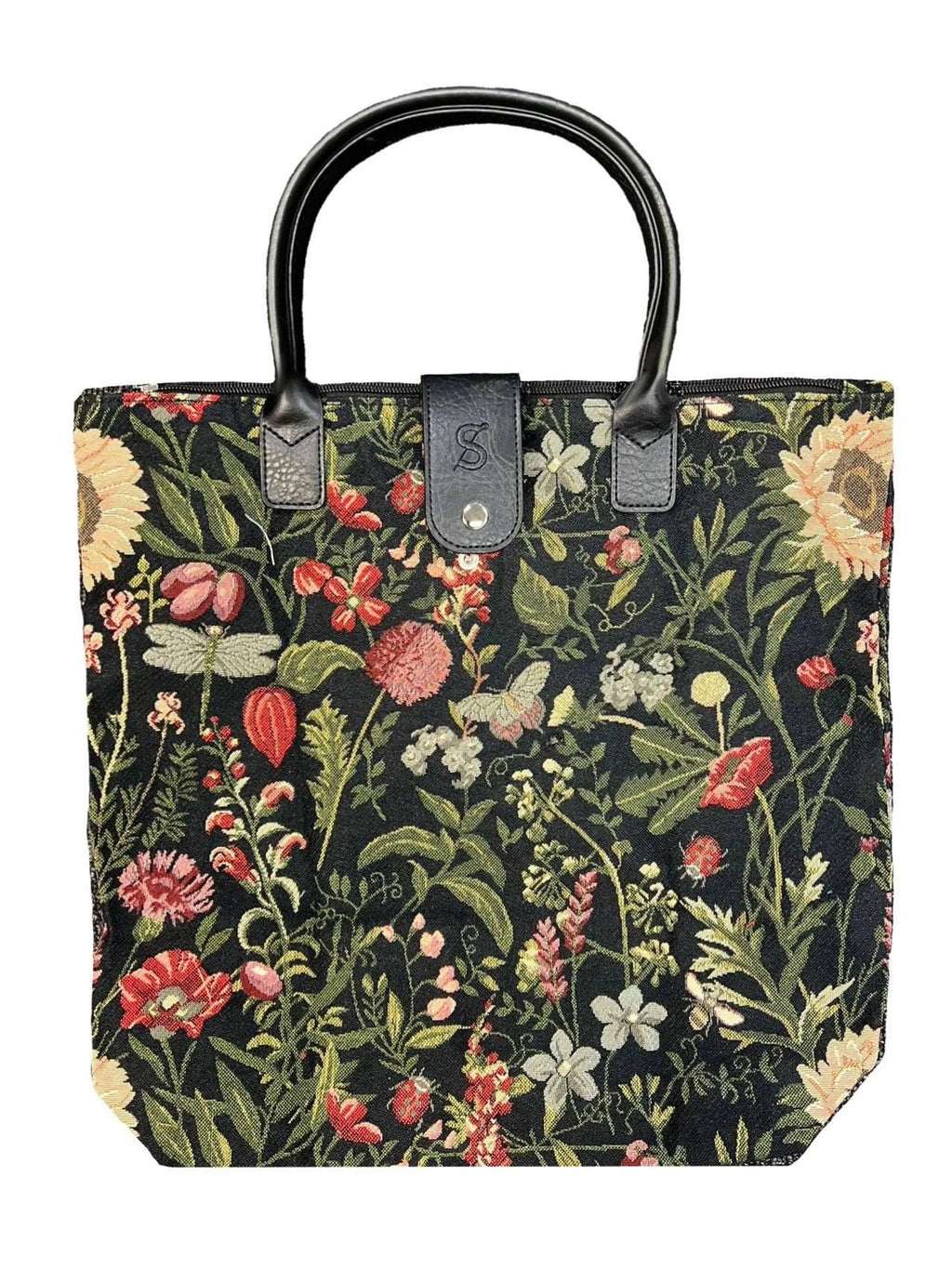 Morning Garden Black FOLDING Reusable Tote Bag - product type - NovaVisio