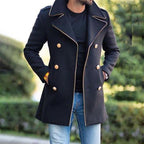 New men's woolen stand collar mid - length casual coat with pockets - product type - NovaVisio