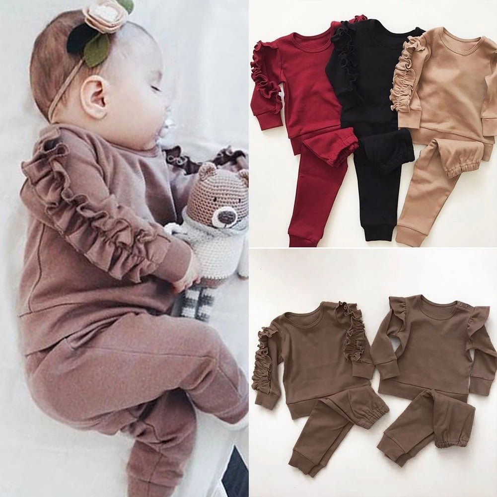 Newborn Baby Ruffles Jumper Set - 2 - Piece Fall Outfit | Long Sleeve Sweatshirt & Pants - product type - NovaVisio
