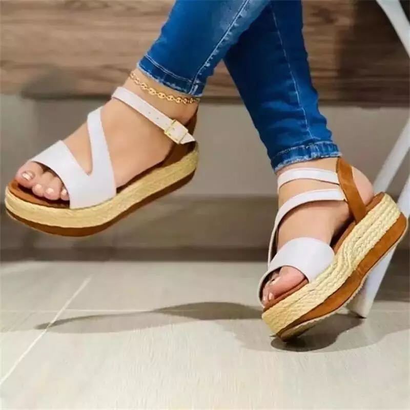 Platform Sandals Hollow Buckle Women's Shoes - Roman Style PU Leather Summer Sandals - product type - NovaVisio
