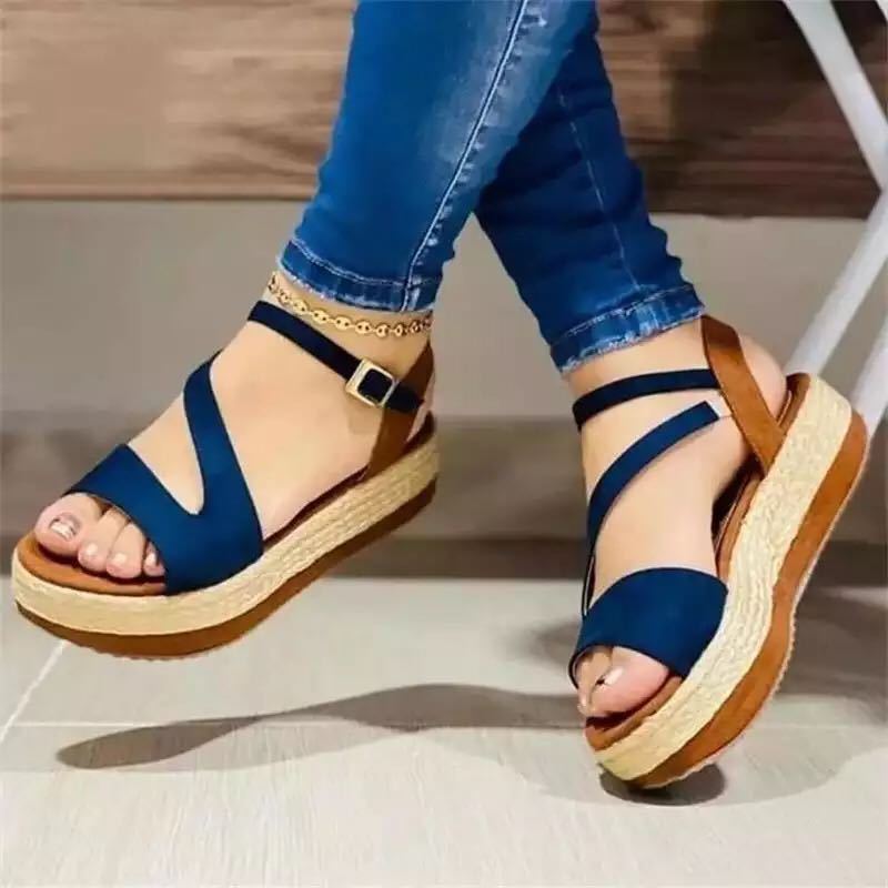 Platform Sandals Hollow Buckle Women's Shoes - Roman Style PU Leather Summer Sandals - product type - NovaVisio