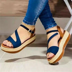 Platform Sandals Hollow Buckle Women's Shoes - Roman Style PU Leather Summer Sandals - product type - NovaVisio