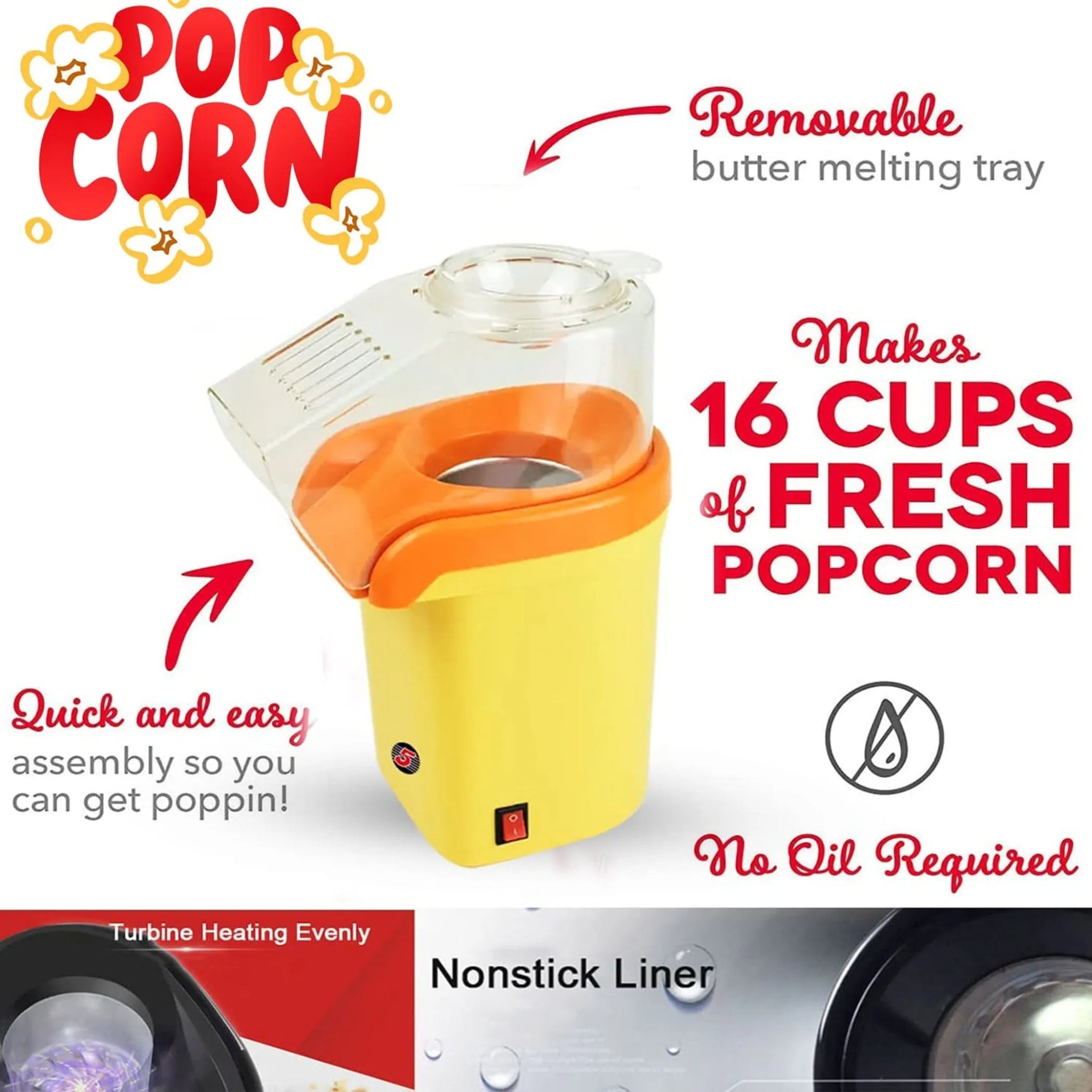 Popcorn Machine 16 Cup Hot Air Popper Mini Portable Electric Pop Corn Maker - product type - NovaVisio