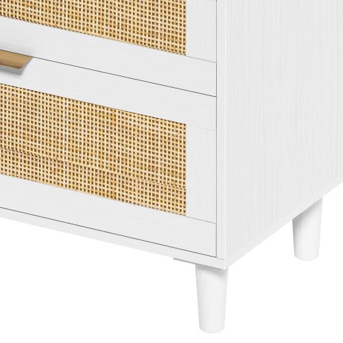 Rattan Dresser With Drawers, 6 Drawer Dresser For Bedroom, Clothes Storage Cabinet For Bedroom, Metal Handle&Wood Legs For Hallway, Living Room, Bedroom,White - product type - NovaVisio