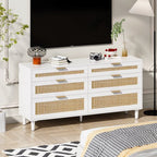Rattan Dresser With Drawers, 6 Drawer Dresser For Bedroom, Clothes Storage Cabinet For Bedroom, Metal Handle&Wood Legs For Hallway, Living Room, Bedroom,White - product type - NovaVisio