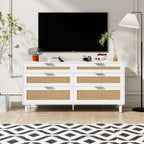 Rattan Dresser With Drawers, 6 Drawer Dresser For Bedroom, Clothes Storage Cabinet For Bedroom, Metal Handle&Wood Legs For Hallway, Living Room, Bedroom,White - product type - NovaVisio
