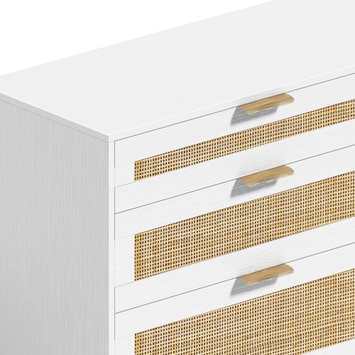 Rattan Dresser With Drawers, 6 Drawer Dresser For Bedroom, Clothes Storage Cabinet For Bedroom, Metal Handle&Wood Legs For Hallway, Living Room, Bedroom,White - product type - NovaVisio