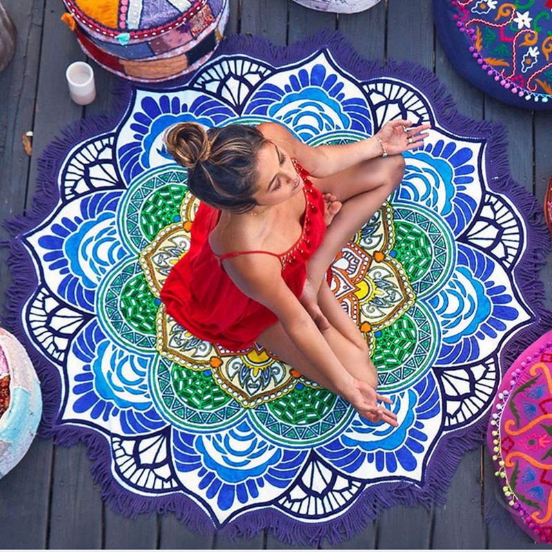 Round Beach Towel with Tassels - Polygon Print Yoga Mat - product type - NovaVisio