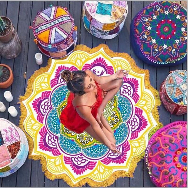 Round Beach Towel with Tassels - Polygon Print Yoga Mat - product type - NovaVisio