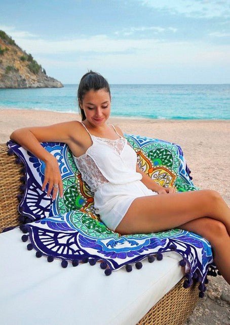 Round Beach Towel with Tassels - Polygon Print Yoga Mat - product type - NovaVisio