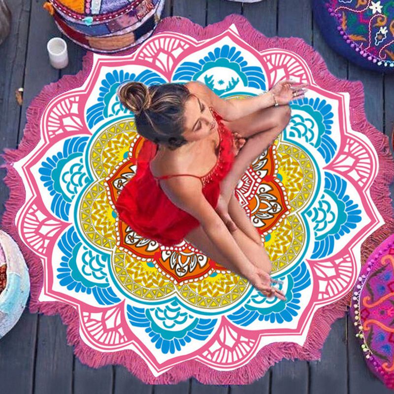 Round Beach Towel with Tassels - Polygon Print Yoga Mat - product type - NovaVisio