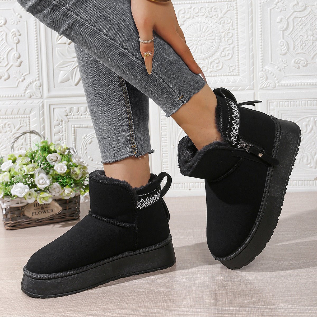 Side Zipper Thick Sole Height Increasing Snow Boots For Women - product type - NovaVisio
