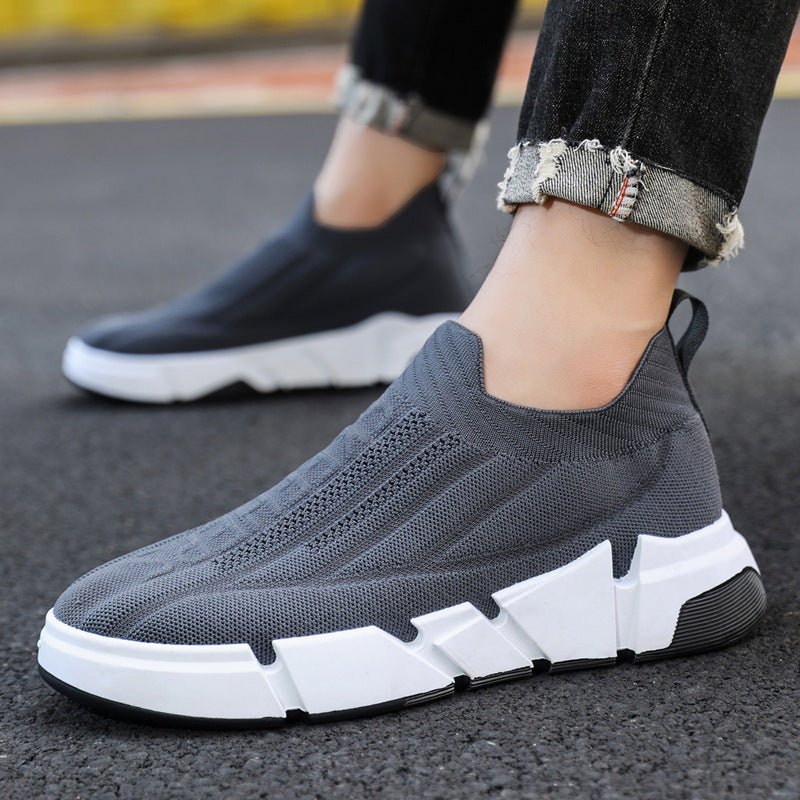 Spring Men's Casual Sports Shoes With Flyknit Mesh Upper And Sock Cuffs - Slip - on - product type - NovaVisio