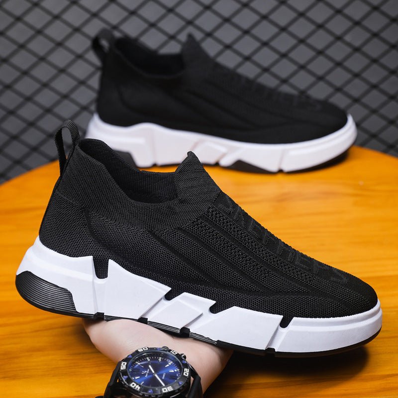 Spring Men's Casual Sports Shoes With Flyknit Mesh Upper And Sock Cuffs - Slip - on - product type - NovaVisio