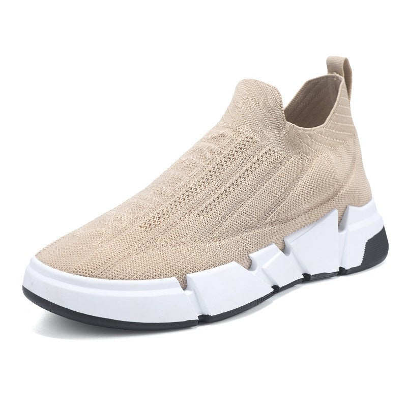 Spring Men's Casual Sports Shoes With Flyknit Mesh Upper And Sock Cuffs - Slip - on - product type - NovaVisio