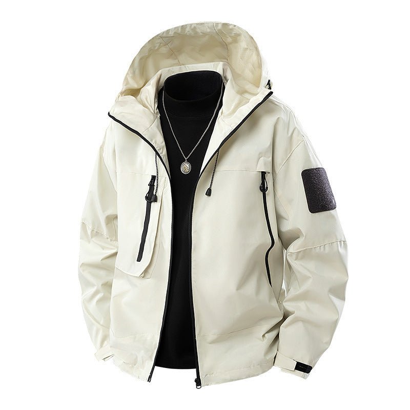 Spring New Men's Windbreaker Jacket Korean Slim Hooded Shoulder Patch Outdoor Jacket Trendy - product type - NovaVisio