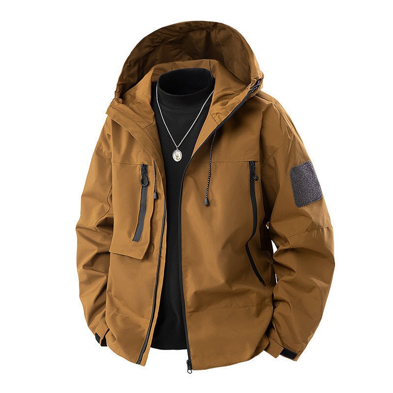 Spring New Men's Windbreaker Jacket Korean Slim Hooded Shoulder Patch Outdoor Jacket Trendy - product type - NovaVisio