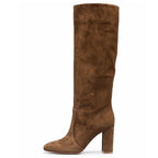 Suede Pleated High Heel Thick Heel Pointed Sleeve Boots - product type - NovaVisio