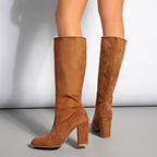 Suede Pleated High Thick Heel Pointed Toe Large Size Sleeve Boots - product type - NovaVisio
