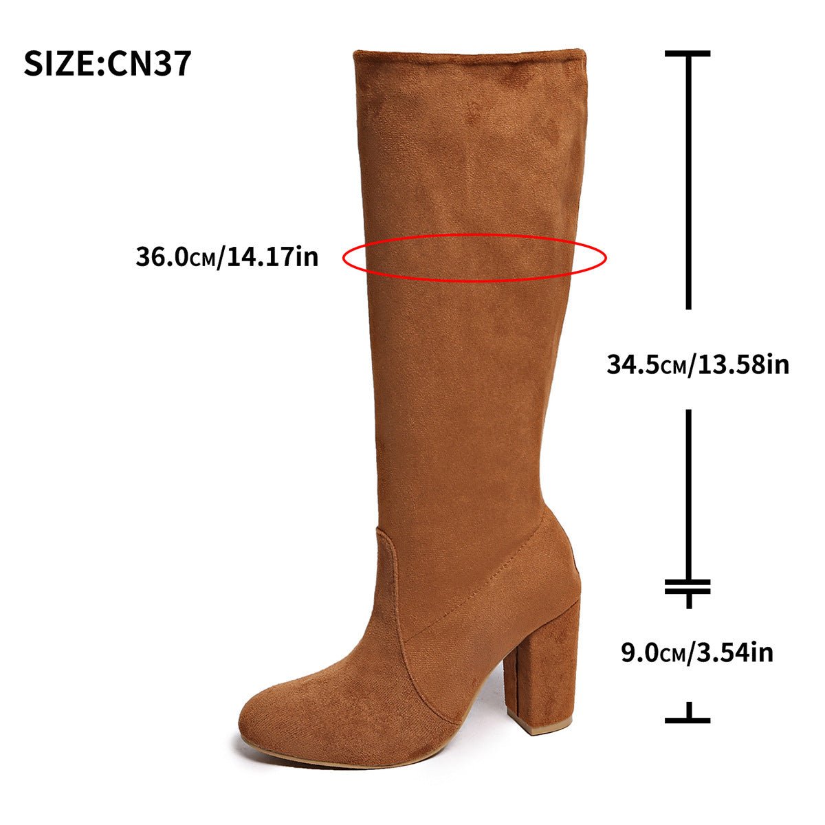 Suede Pleated High Thick Heel Pointed Toe Large Size Sleeve Boots - product type - NovaVisio