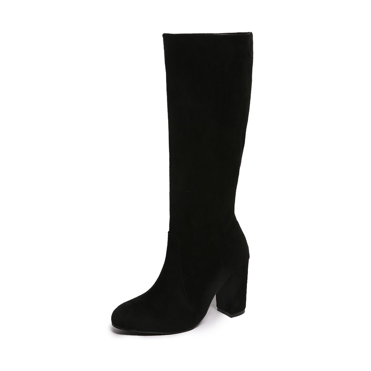 Suede Pleated High Thick Heel Pointed Toe Large Size Sleeve Boots - product type - NovaVisio